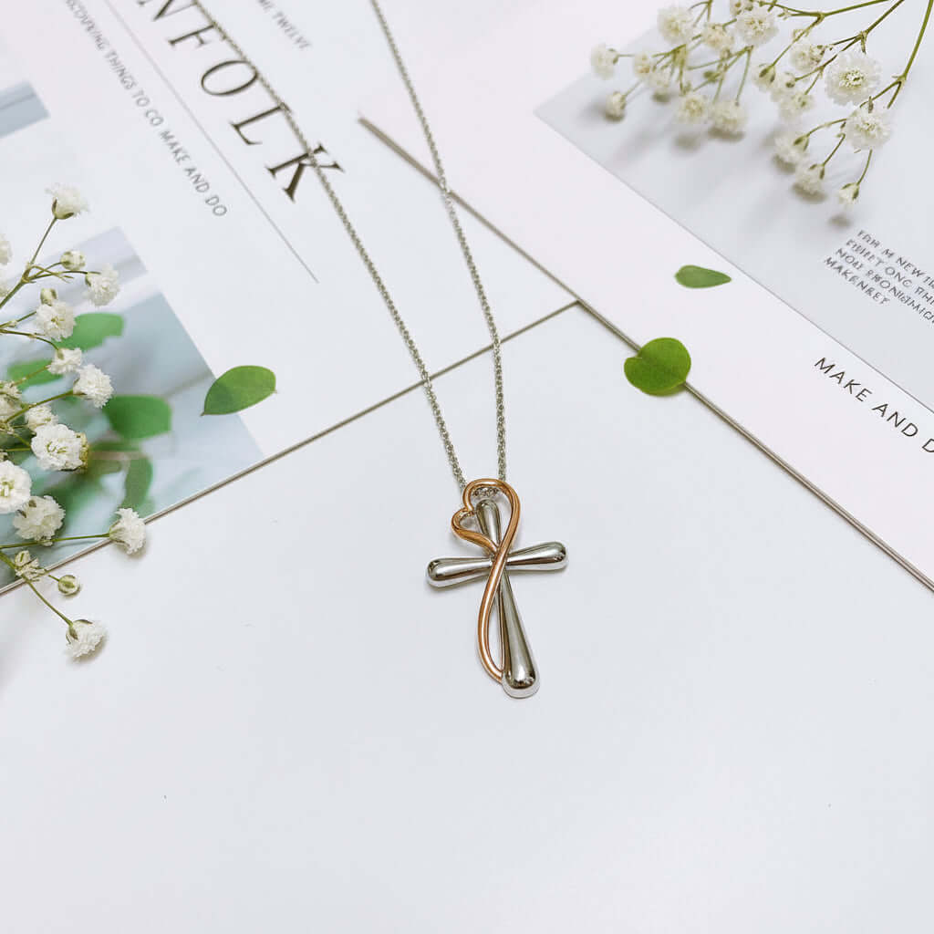 Heart Shaped Cross Necklace for Women White Gold Electroplated Jewelry-4