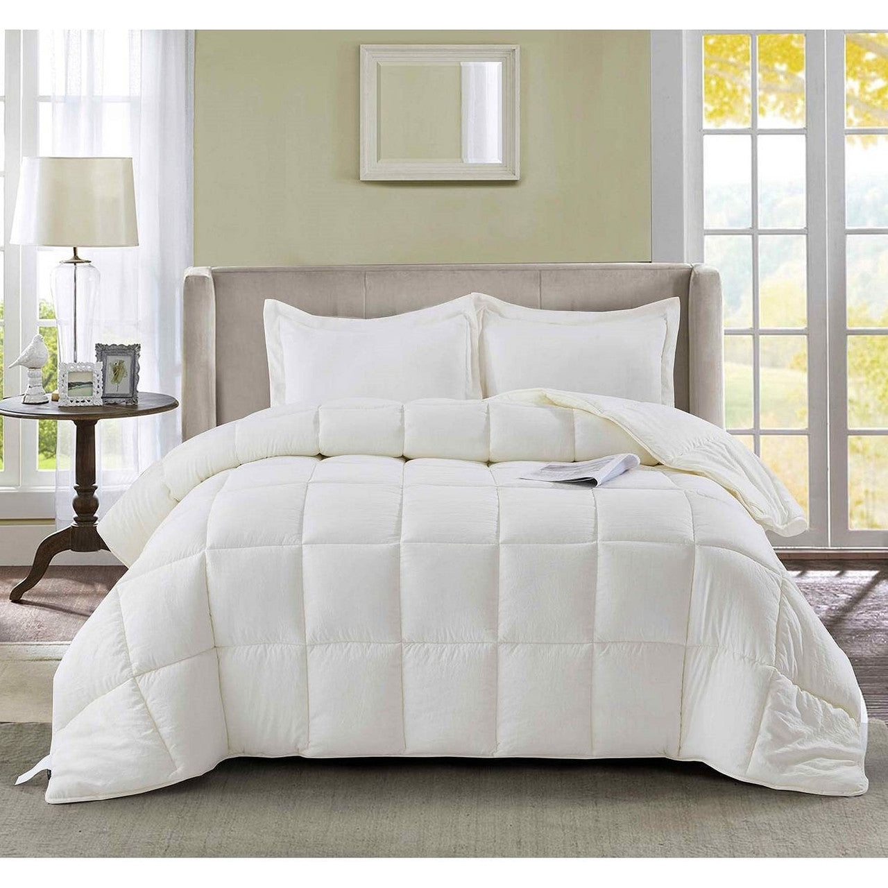 King Size Off White 3 Piece Microfiber Reversible Comforter Set-2
