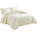 Oversized King Ivory Microfiber 3-Piece Comforter Set with Ruffled Edge Trim-0