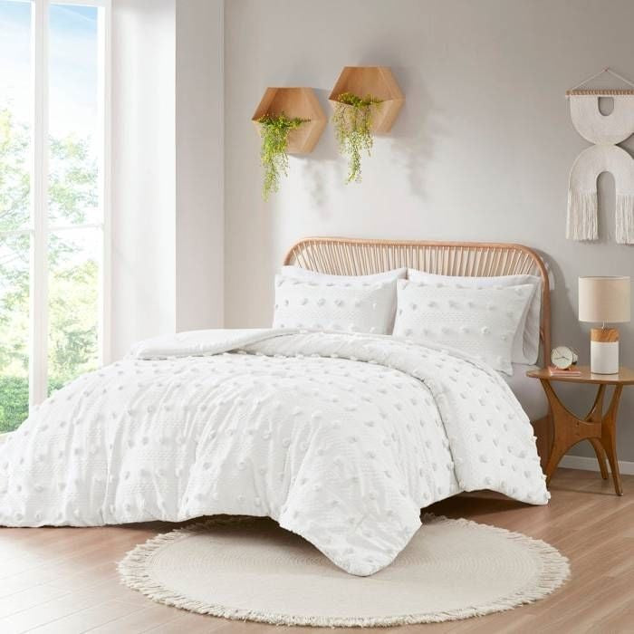 Full/Queen 3-Piece Ivory Pompom Microfiber Comforter Set-0