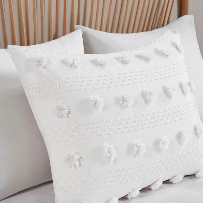 Full/Queen 3-Piece Ivory Pompom Microfiber Comforter Set-1