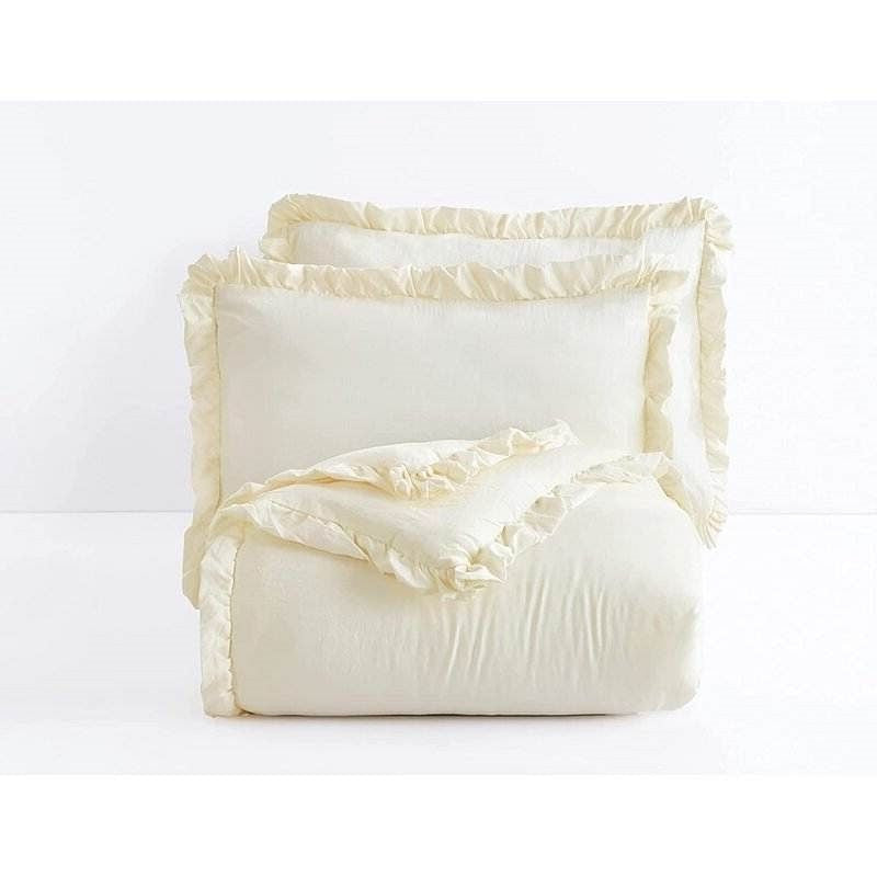 Oversized Queen Ivory Microfiber 3-Piece Comforter Set with Ruffled Edge Trim-1