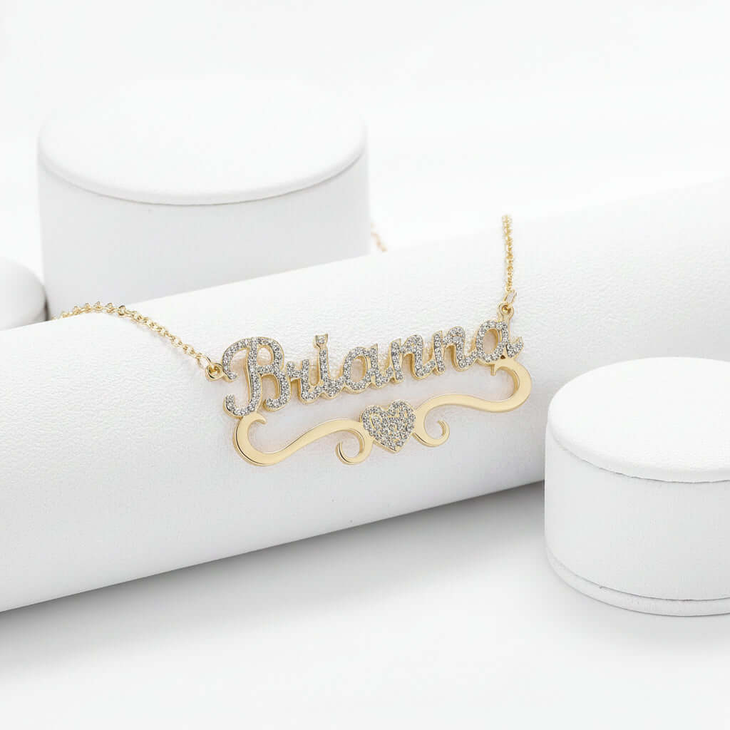Iced Out Custom Name Necklace with Butterfly – Personalized Heart Jewelry-1