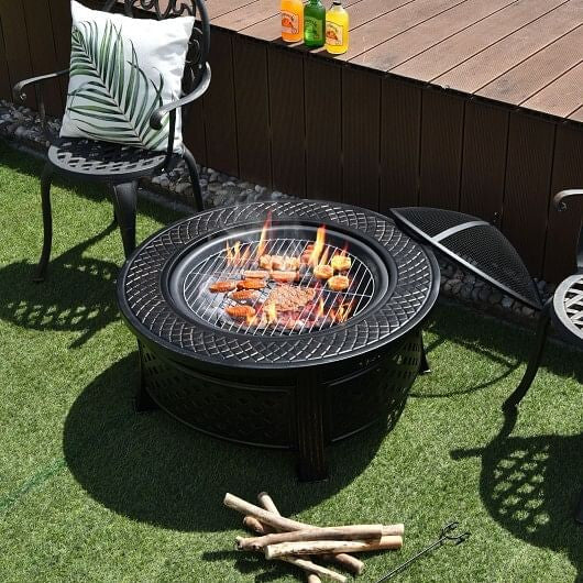 Outdoor Fire Pit with BBQ Grill and High-temp Resistance Finish-0