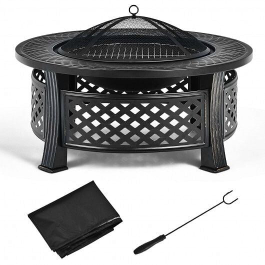 Outdoor Fire Pit with BBQ Grill and High-temp Resistance Finish-1
