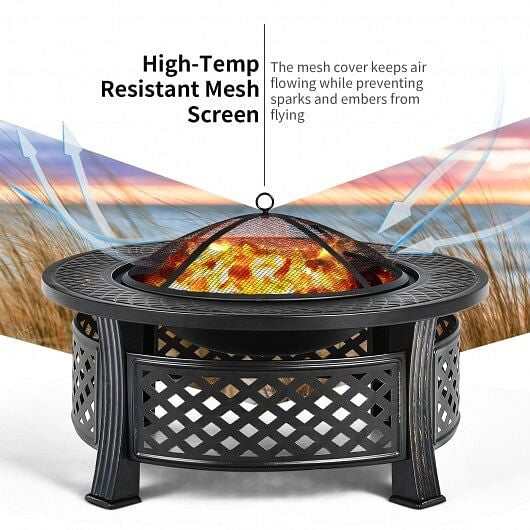 Outdoor Fire Pit with BBQ Grill and High-temp Resistance Finish-2