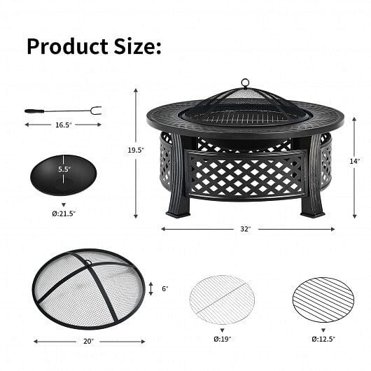 Outdoor Fire Pit with BBQ Grill and High-temp Resistance Finish-3