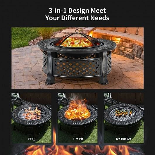 Outdoor Fire Pit with BBQ Grill and High-temp Resistance Finish-4