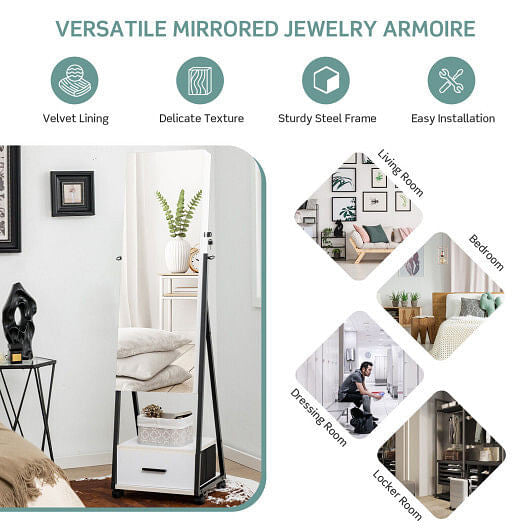 Jewelry Cabinet with Full Length Mirror-White-3