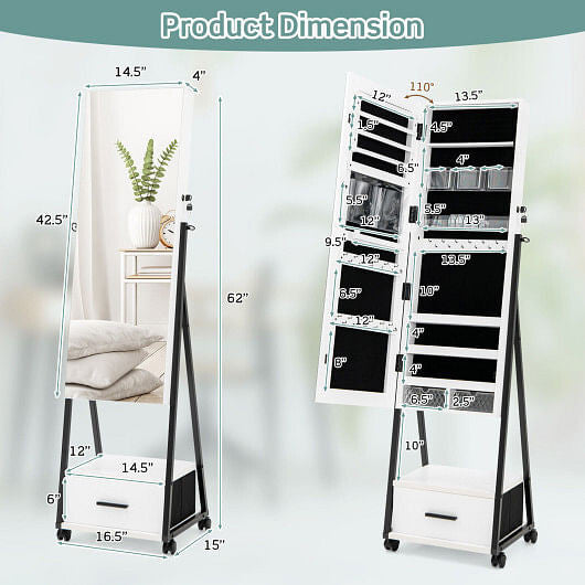 Jewelry Cabinet with Full Length Mirror-White-4