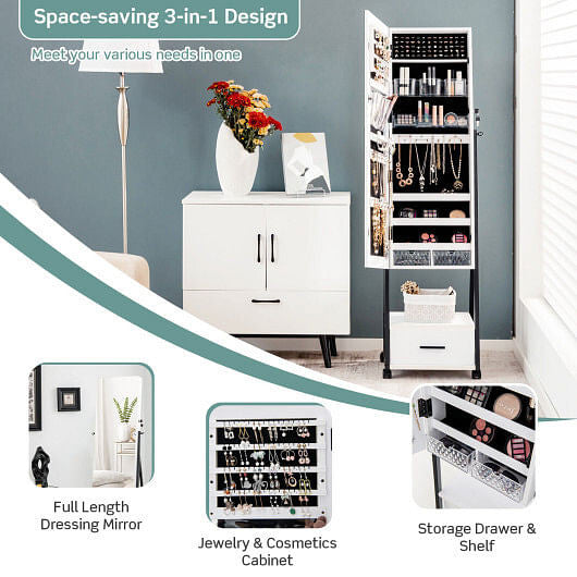 Jewelry Cabinet with Full Length Mirror-White-2