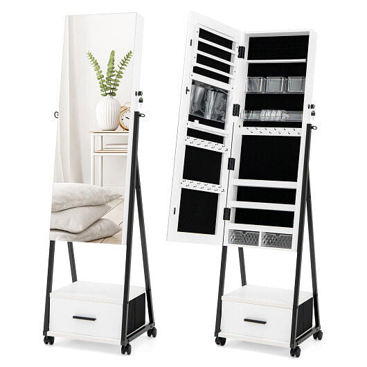 Jewelry Cabinet with Full Length Mirror-White-0