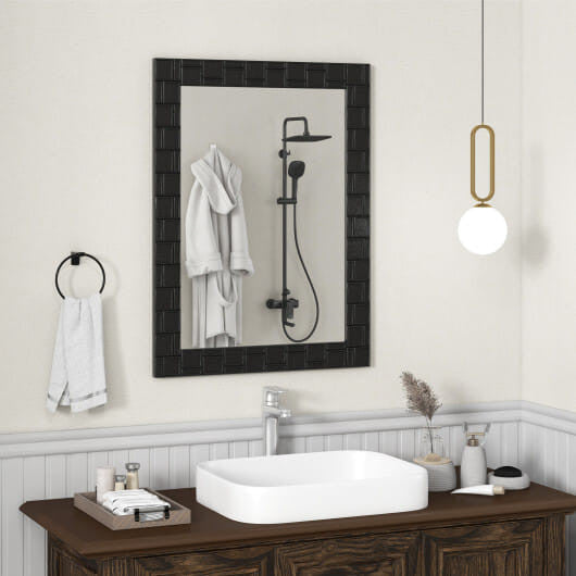 Wood Framed Wall Mirror Rectangle Vanity Mirror for Living Room Entryway-Black-0