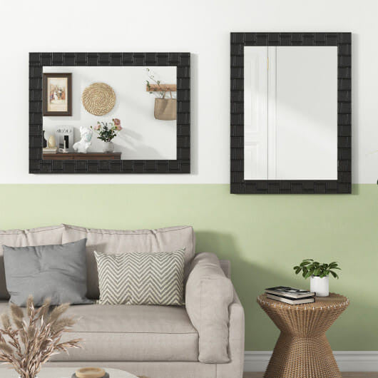 Wood Framed Wall Mirror Rectangle Vanity Mirror for Living Room Entryway-Black-1