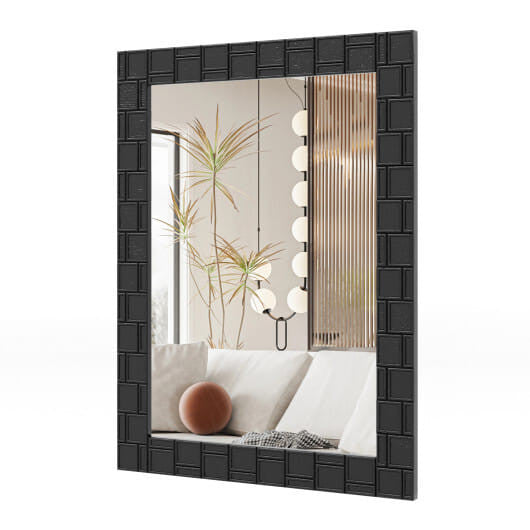 Wood Framed Wall Mirror Rectangle Vanity Mirror for Living Room Entryway-Black-2