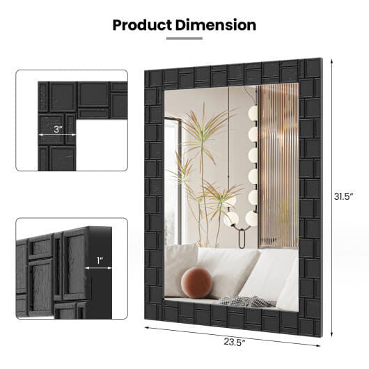 Wood Framed Wall Mirror Rectangle Vanity Mirror for Living Room Entryway-Black-3