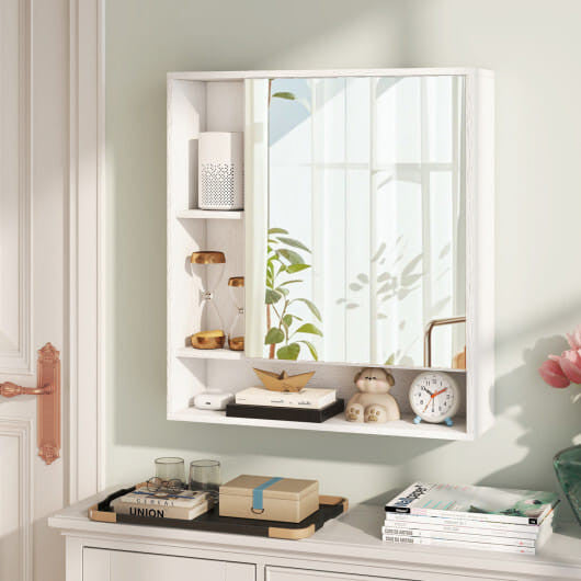 Wall Mounted  Bathroom Cabinet with Mirror Single Door-White-0