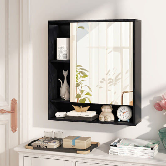 Wall Mounted  Bathroom Cabinet with Mirror Single Door-White-2