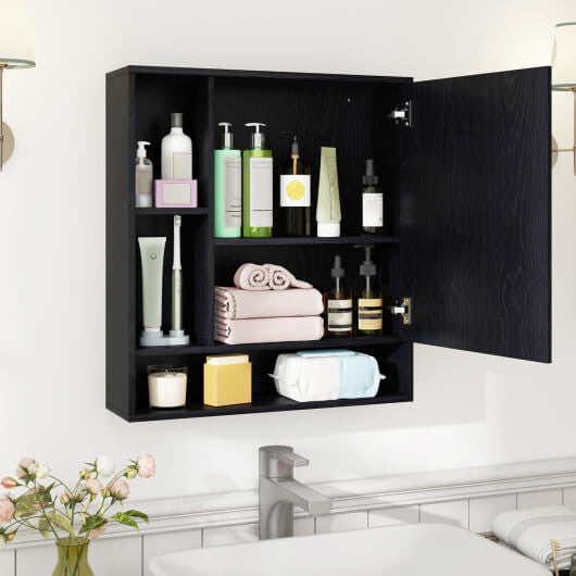 Wall Mounted  Bathroom Cabinet with Mirror Single Door-White-3
