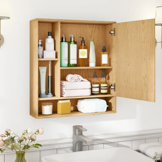 Wall Mounted  Bathroom Cabinet with Mirror Single Door-White-7