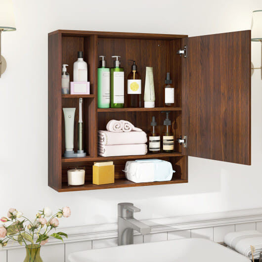 Wall Mounted  Bathroom Cabinet with Mirror Single Door-White-8