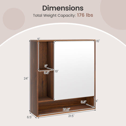 Wall Mounted  Bathroom Cabinet with Mirror Single Door-White-9