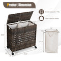 110L 2-Section Laundry Hamper with 2 Removable and Washable Liner Bags-Brown-0