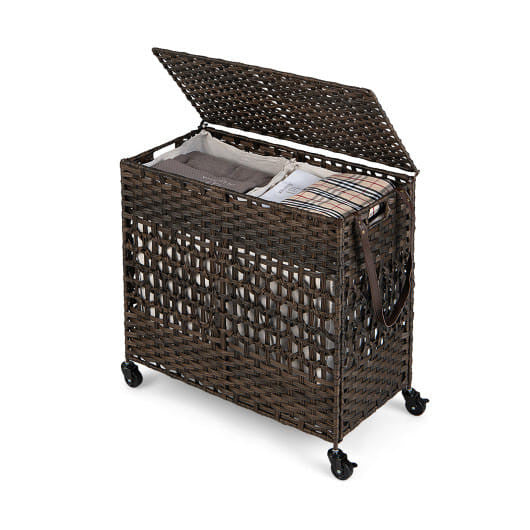110L 2-Section Laundry Hamper with 2 Removable and Washable Liner Bags-Brown-2