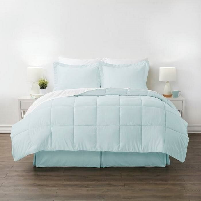 King size Microfiber 6-Piece Reversible Bed-in-a-Bag Comforter Set in Aqua Blue-2