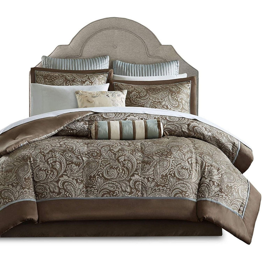 King 12 Piece Cotton Polyester Comforter Set Blue Paisley-2