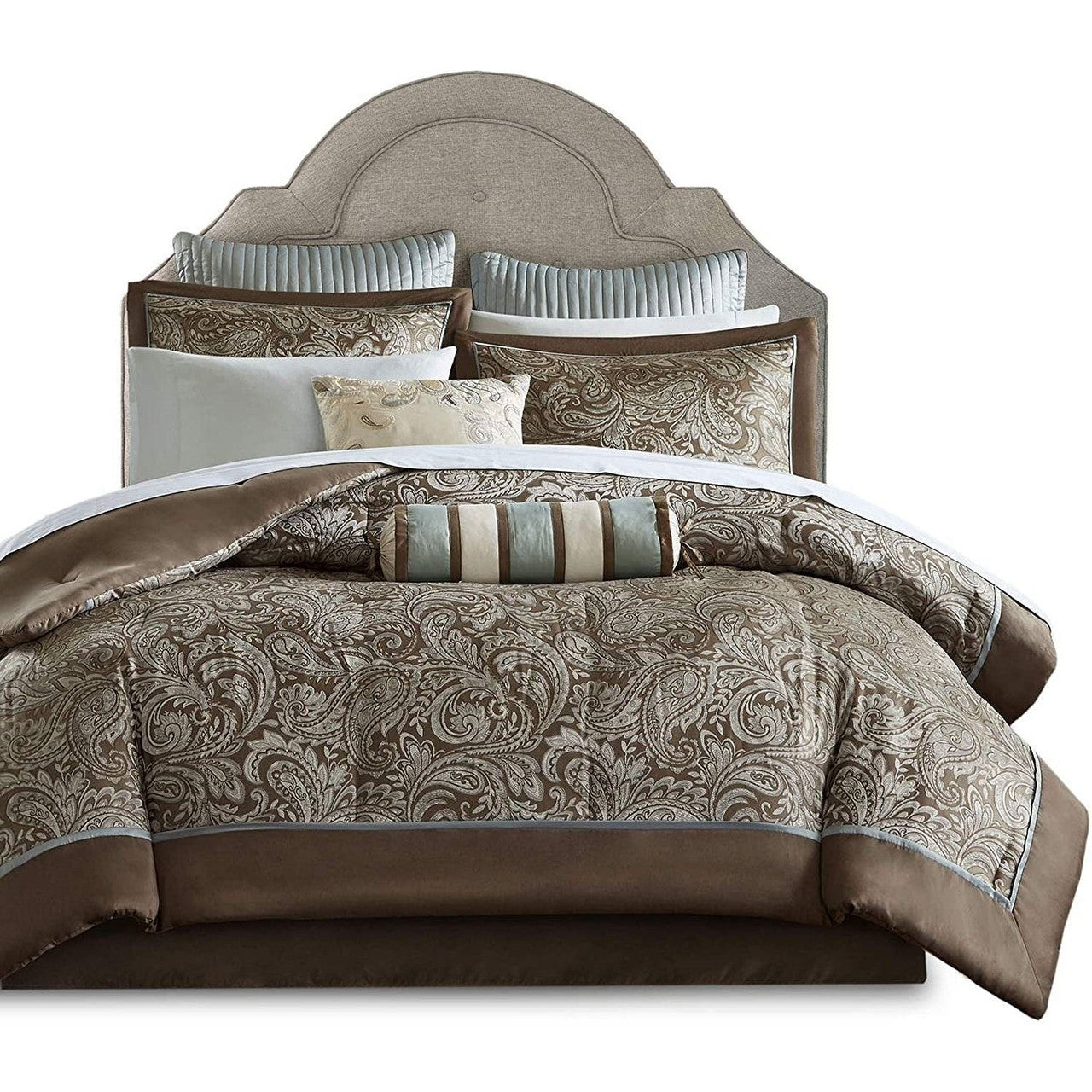 King 12 Piece Cotton Polyester Comforter Set Blue Paisley-2
