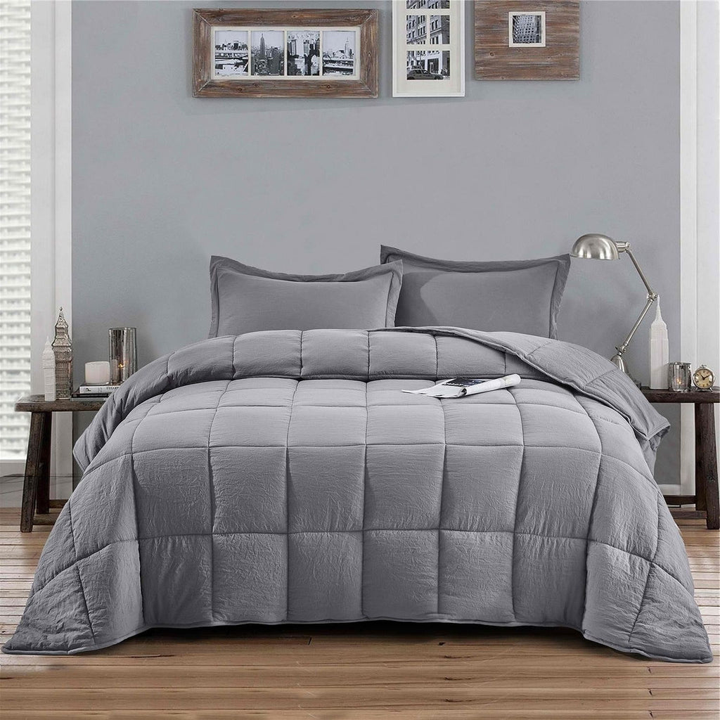 King Size Grey 3 Piece Microfiber Reversible Comforter Set-2