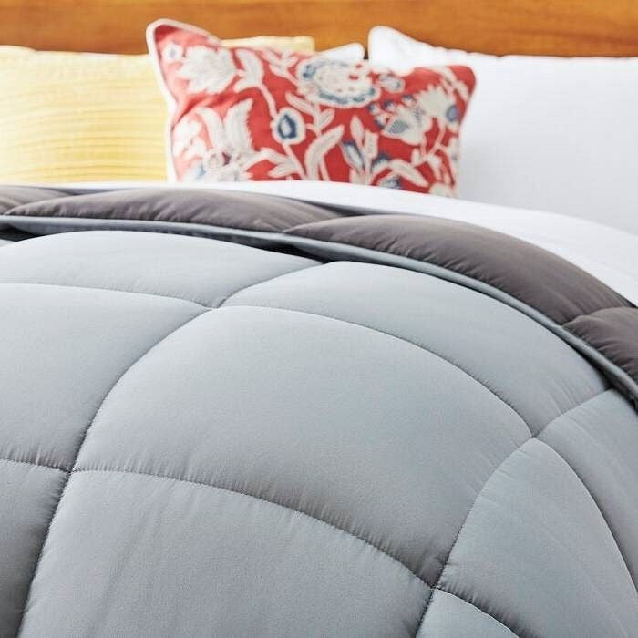 King Size All Seasons Plush Light/Dark Grey Reversible Polyester Down Alternative Comforter-1