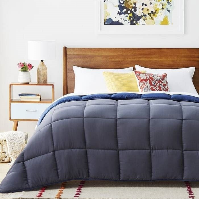 King All Seasons Grey/Navy Reversible Polyester Down Alternative Comforter-1