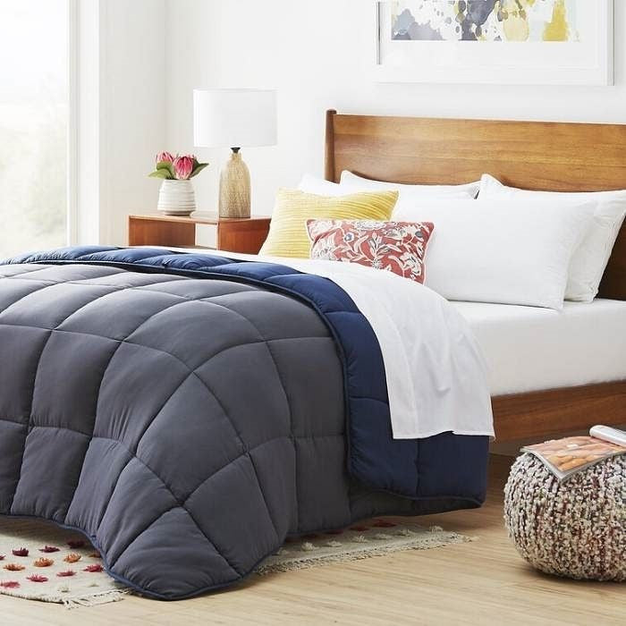 King All Seasons Grey/Navy Reversible Polyester Down Alternative Comforter-2