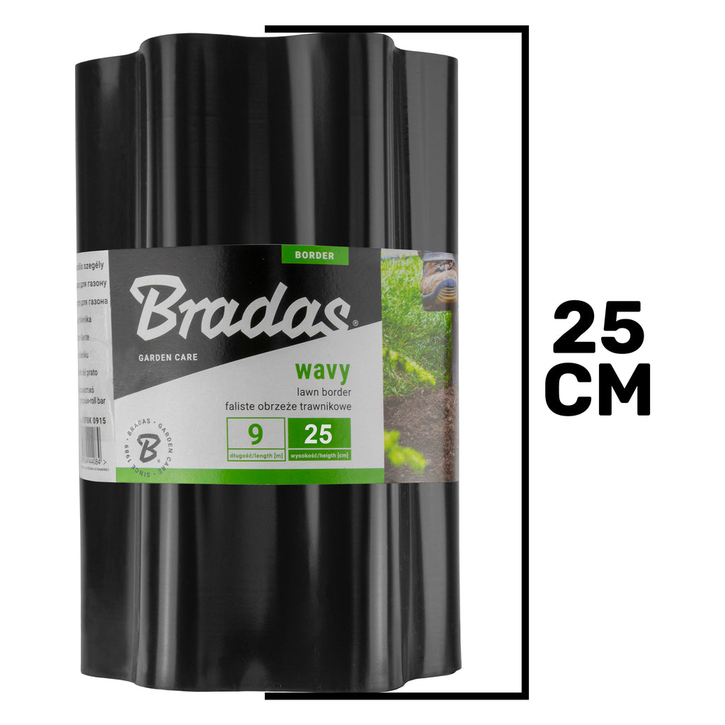 Black Crinkled Flexible Lawn Edging, 25cm Height