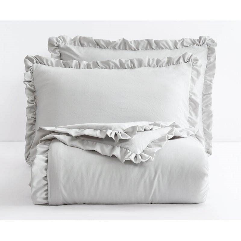 Full Size Grey Stone Washed Ruffled Edge Microfiber Comforter Set-1