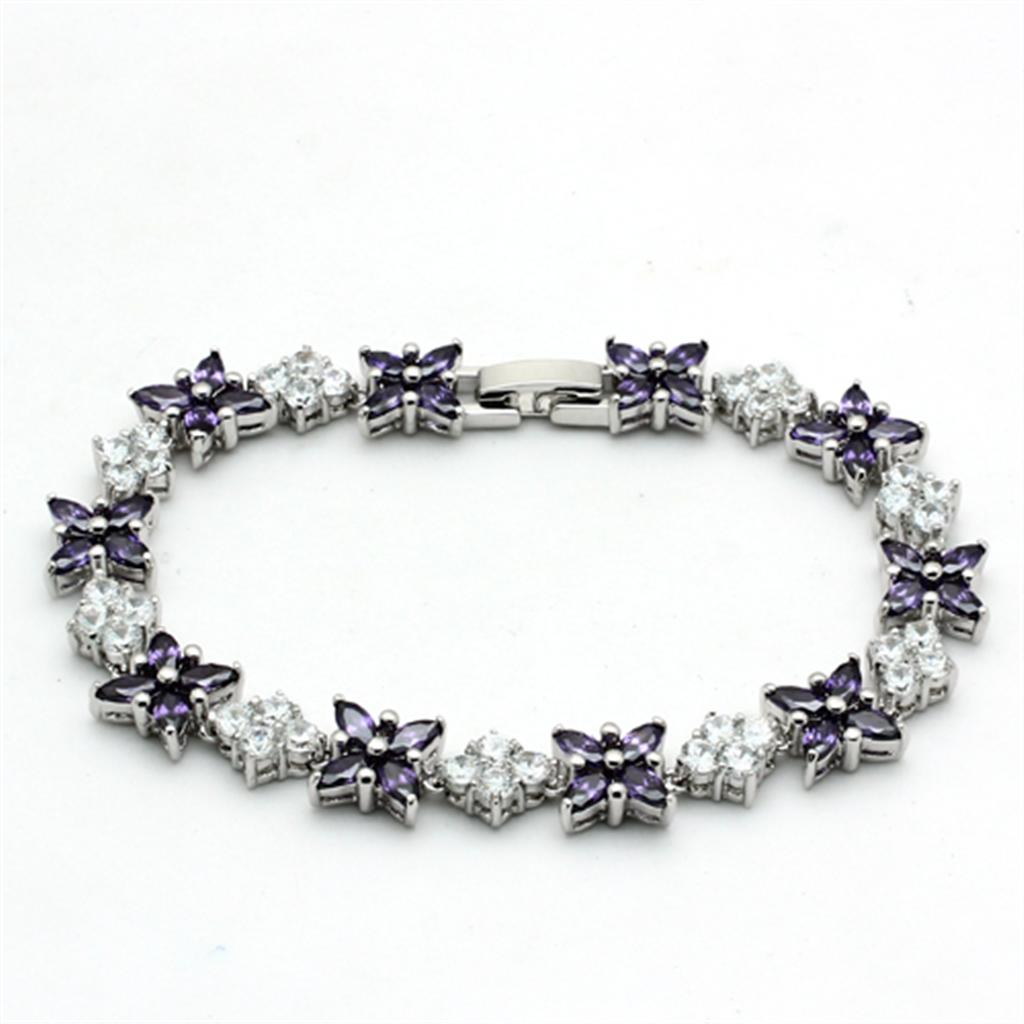 LO2324 - Rhodium Brass Jewelry Sets with AAA Grade CZ  in Amethyst-2