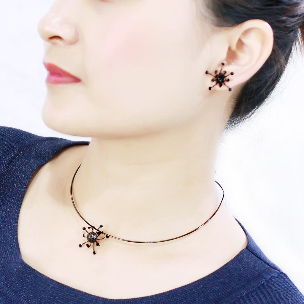 LO4726 - Ruthenium White Metal Jewelry Sets with Top Grade Crystal  in Jet-4