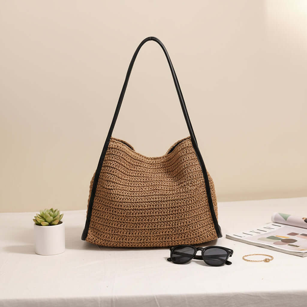 Large capacity straw beach bag French Straw Bag Niche Woven Bag-2
