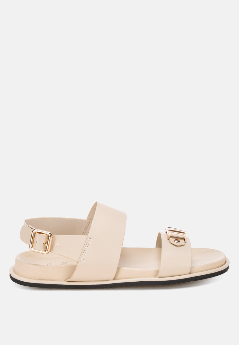 Lolac Metallic Bar Embellished Flat Sandals-0