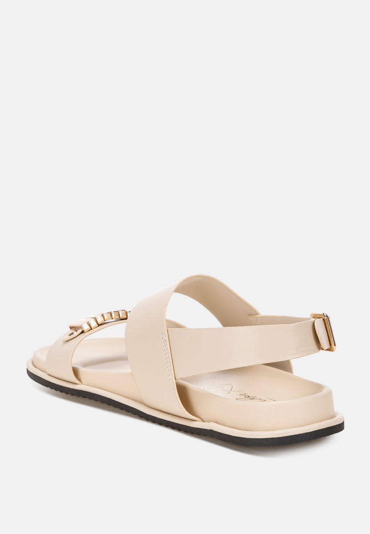 Lolac Metallic Bar Embellished Flat Sandals-3