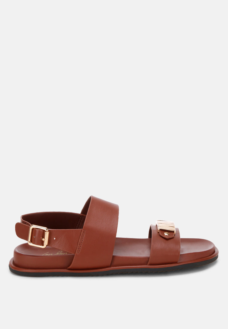 Lolac Metallic Bar Embellished Flat Sandals
