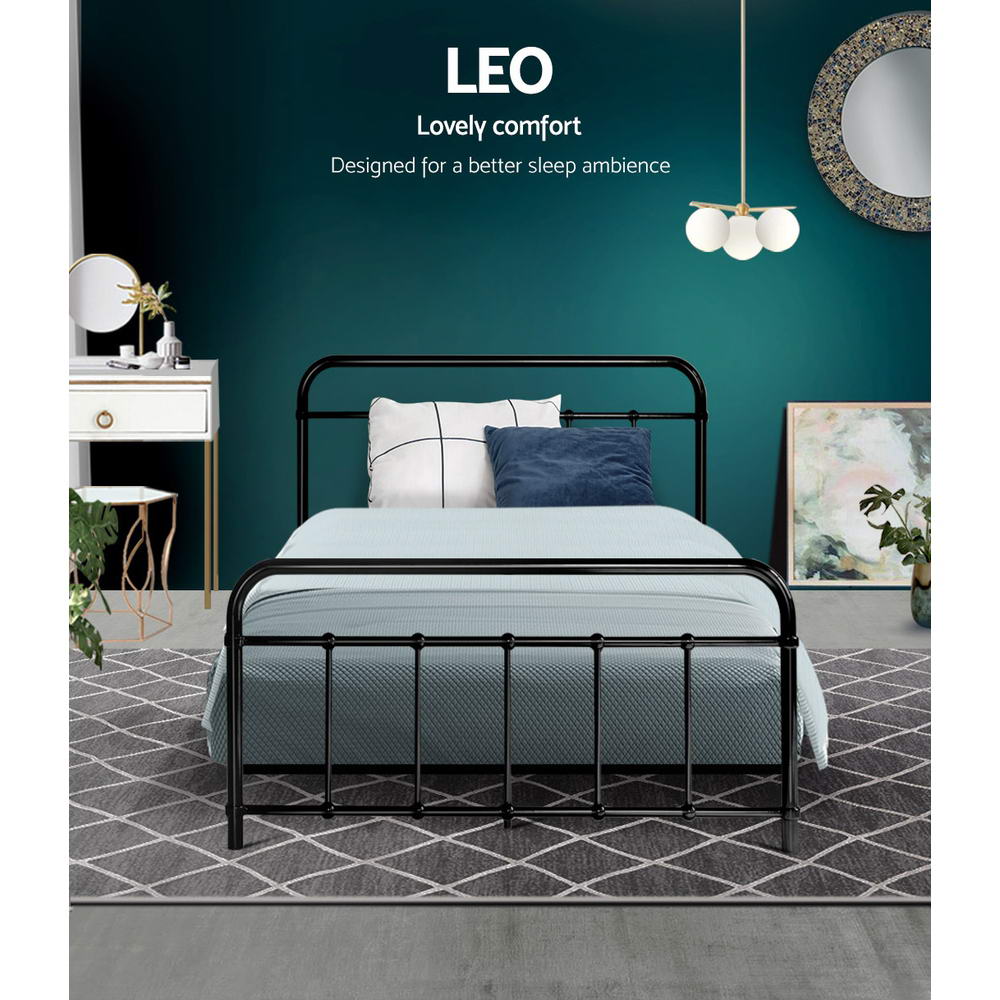 NNEDSZ Artiss Bed Frame Metal Bed Frame LEO - King Single(Black)