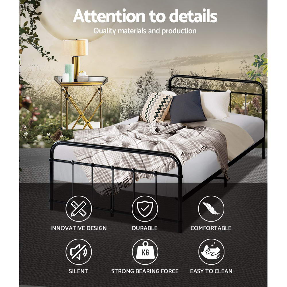 NNEDSZ Artiss Bed Frame Metal Bed Frame LEO - King Single(Black)