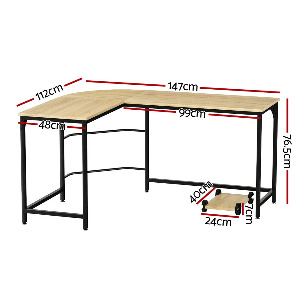 NNEDSZ Artiss Computer Desk L-Shape CPU Stand Oak 147CM