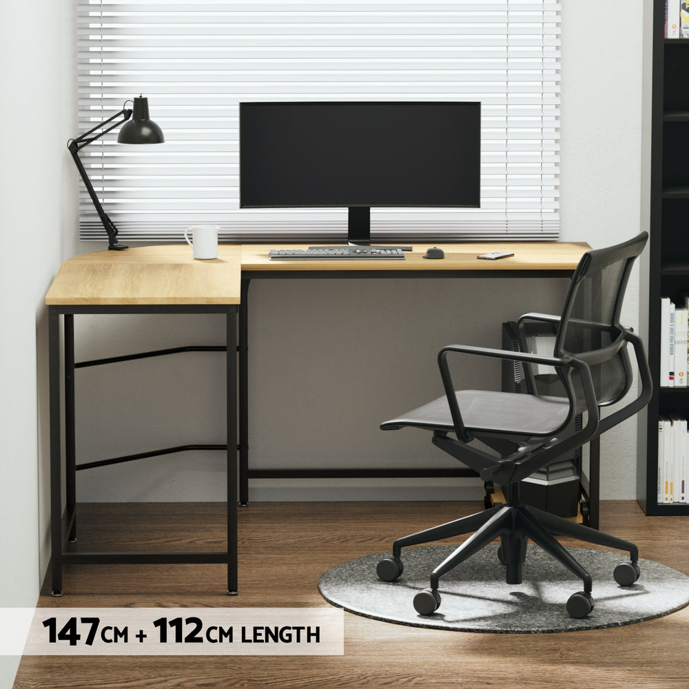 NNEDSZ Artiss Computer Desk L-Shape CPU Stand Oak 147CM