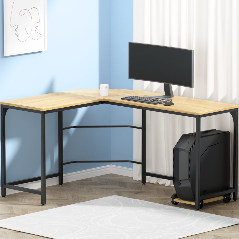 NNEDSZ Artiss Computer Desk L-Shape CPU Stand Oak 147CM