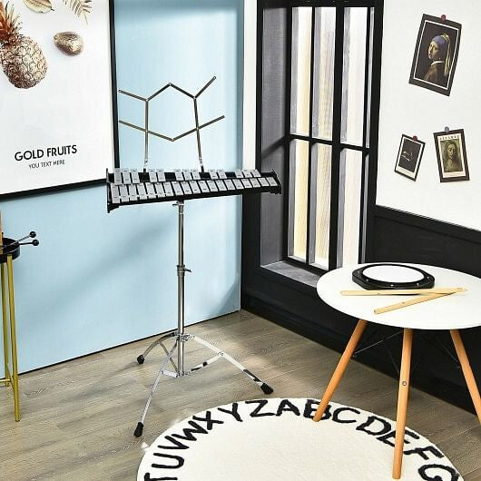 32 Note Glockenspiel Xylophone Percussion Bell Kit with Adjustable Stand-1