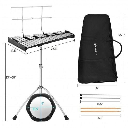 32 Note Glockenspiel Xylophone Percussion Bell Kit with Adjustable Stand-4